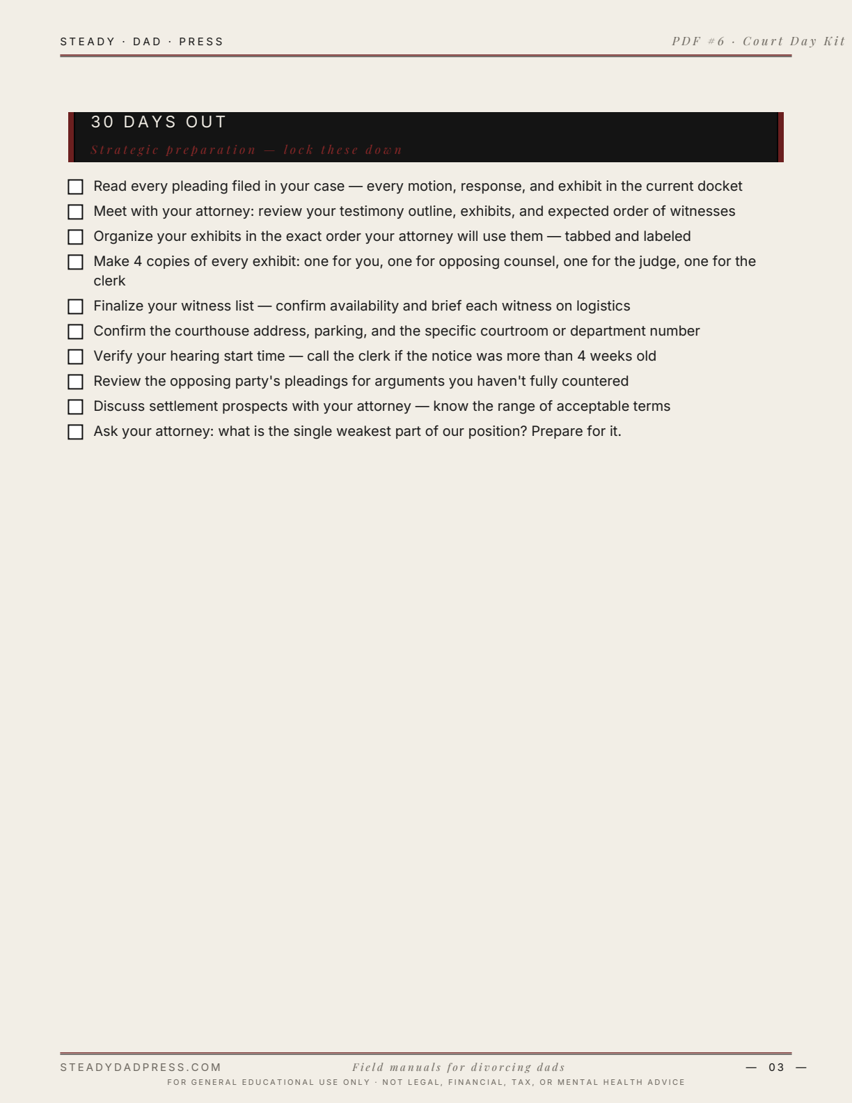 Court Day Preparation Kit — sample page
